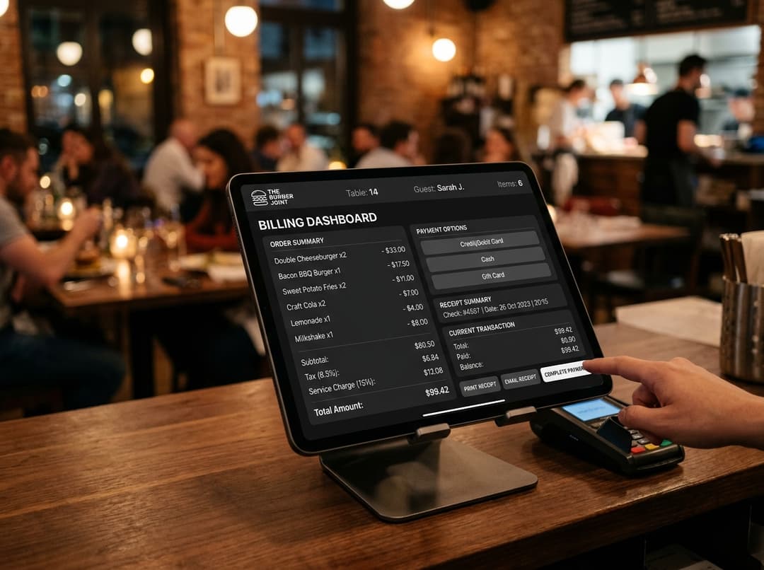 Prozinix RMS POS Billing System Checkout Screen